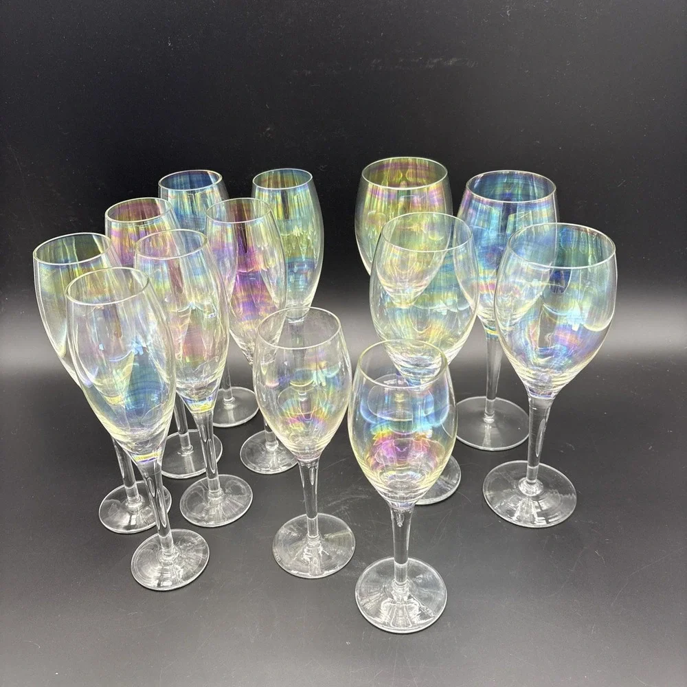 Vintage Toscany Iris Lustre Crystal Stemware Lot of 13 Iridescent Wine Champagne